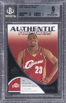 2003-04 UD "SP Game Used" #107 LeBron James Rookie Card (#410/999) - BGS MINT 9